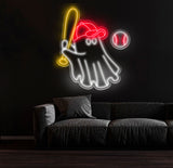 Baseball Ghost Neon Sign - Custom LED Wall Decor, Baseball Fan Gift, Sports Bar Light, Halloween Baseball Art, Unique Baseball Neon Light