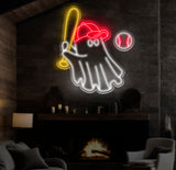 Baseball Ghost Neon Sign - Custom LED Wall Decor, Baseball Fan Gift, Sports Bar Light, Halloween Baseball Art, Unique Baseball Neon Light