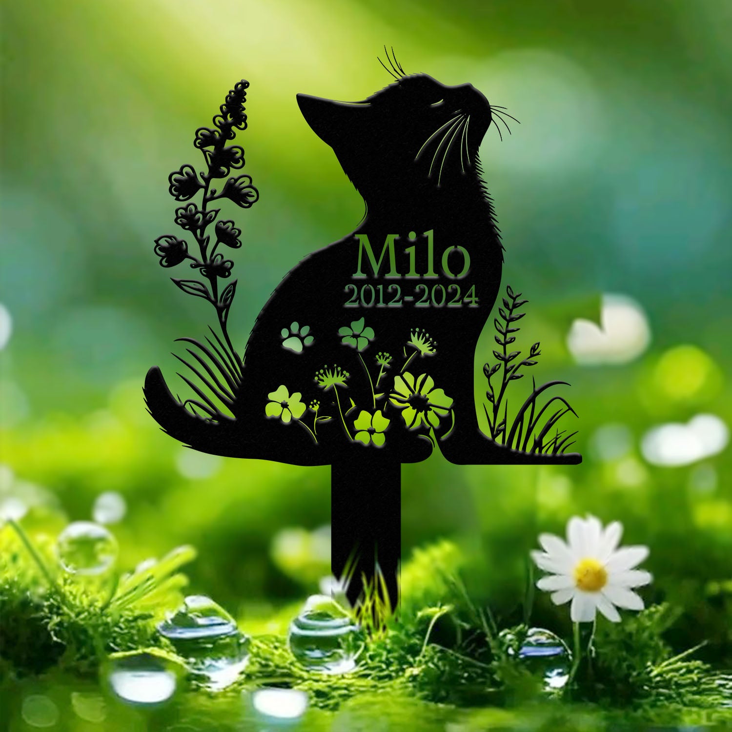 Personalized Cat Memorial Stake, Custom Metal Grave Marker with Flower, Cat Cemetery Stake, Loss of Cat Sympathy Gift, Cat Garden Decoration