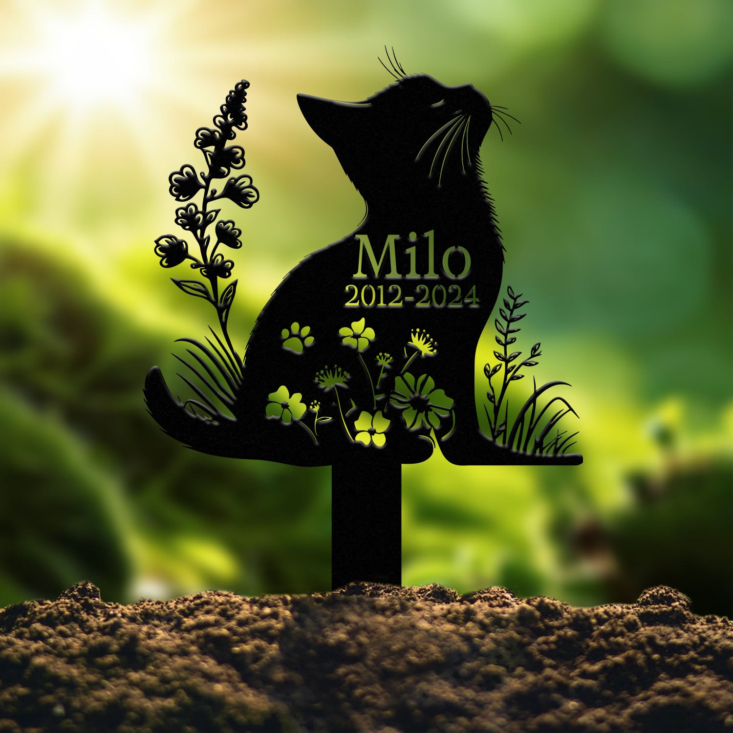 Personalized Cat Memorial Stake, Custom Metal Grave Marker with Flower, Cat Cemetery Stake, Loss of Cat Sympathy Gift, Cat Garden Decoration