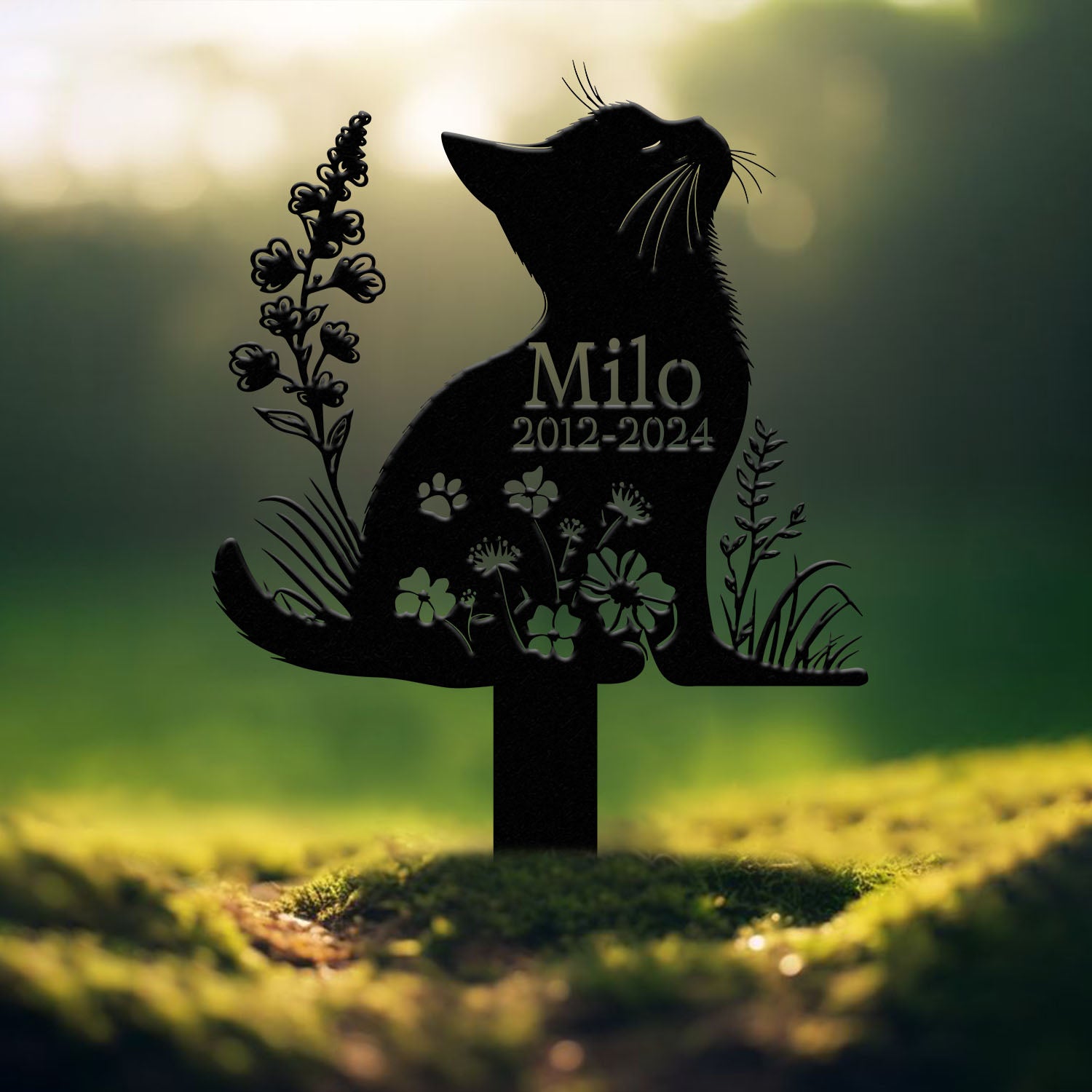 Personalized Cat Memorial Stake, Custom Metal Grave Marker with Flower, Cat Cemetery Stake, Loss of Cat Sympathy Gift, Cat Garden Decoration