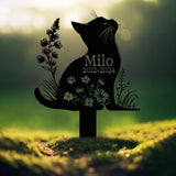Personalized Cat Memorial Stake, Custom Metal Grave Marker with Flower, Cat Cemetery Stake, Loss of Cat Sympathy Gift, Cat Garden Decoration