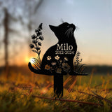 Personalized Cat Memorial Stake, Custom Metal Grave Marker with Flower, Cat Cemetery Stake, Loss of Cat Sympathy Gift, Cat Garden Decoration