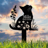 Personalized Cat Memorial Stake, Custom Metal Grave Marker with Flower, Cat Cemetery Stake, Loss of Cat Sympathy Gift, Cat Garden Decoration