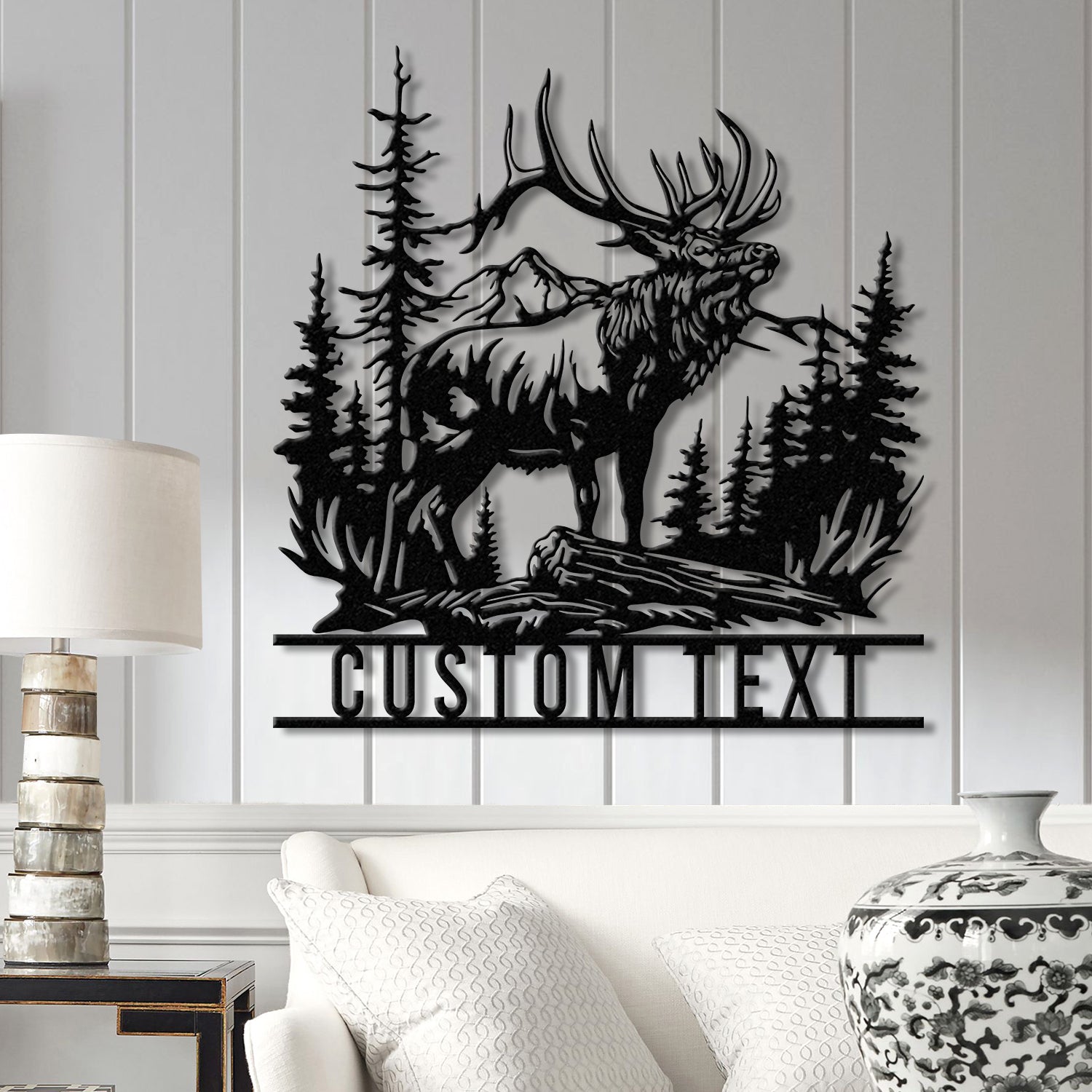 Custom Elk Deer Hunting Metal Wall Art with LED Light, Personalized Hunter Name Sign, Antler Cabin Decor for Housewarming, Xmas, or Birthday