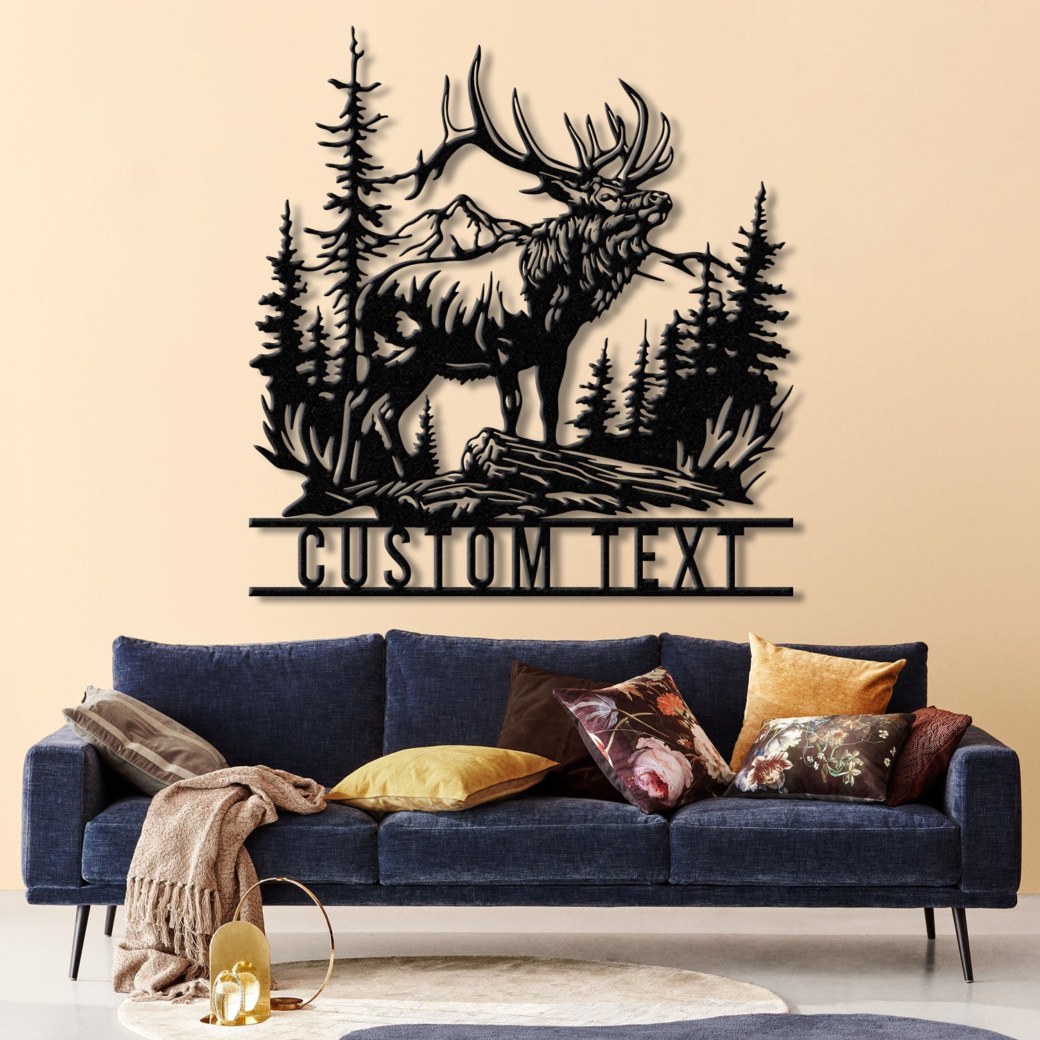 Custom Elk Deer Hunting Metal Wall Art with LED Light, Personalized Hunter Name Sign, Antler Cabin Decor for Housewarming, Xmas, or Birthday