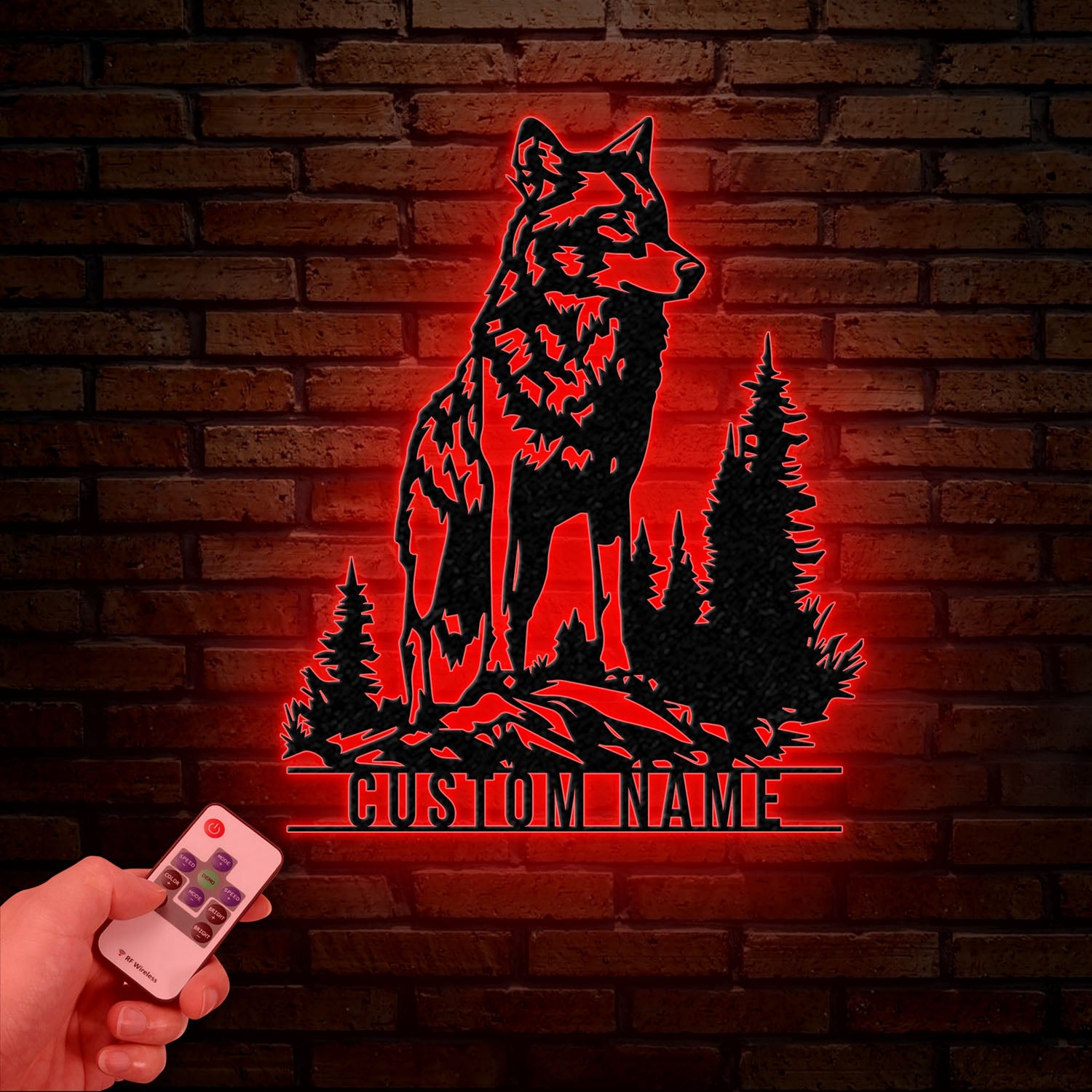 Custom Wolf Metal Sign, Personalized Wolf Metal Wall Art, Metal Wolf Decor, Custom Home Decor, Cabin Decor, Man Cace Sign, Gift for Dad