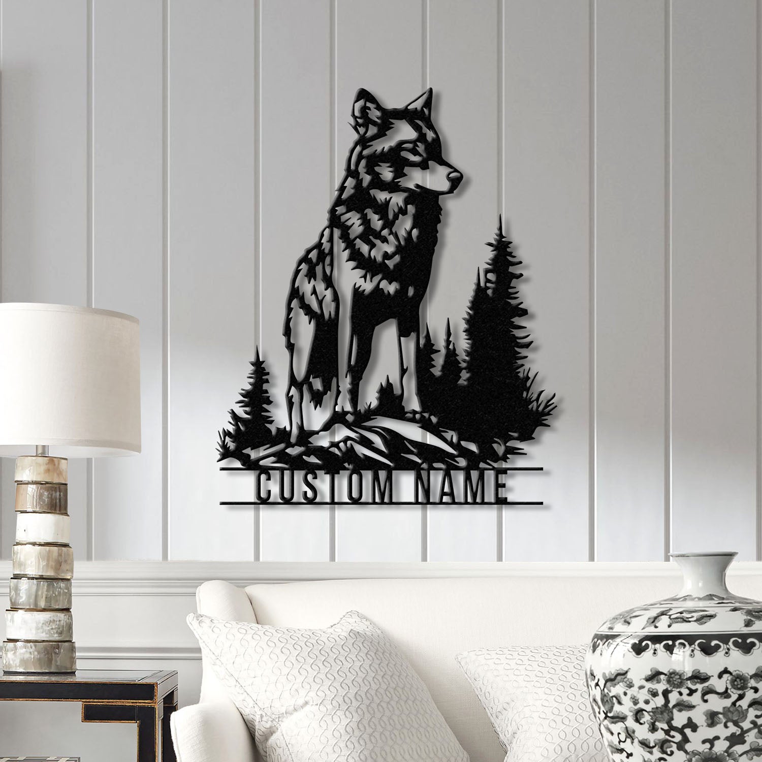 Custom Wolf Metal Sign, Personalized Wolf Metal Wall Art, Metal Wolf Decor, Custom Home Decor, Cabin Decor, Man Cace Sign, Gift for Dad