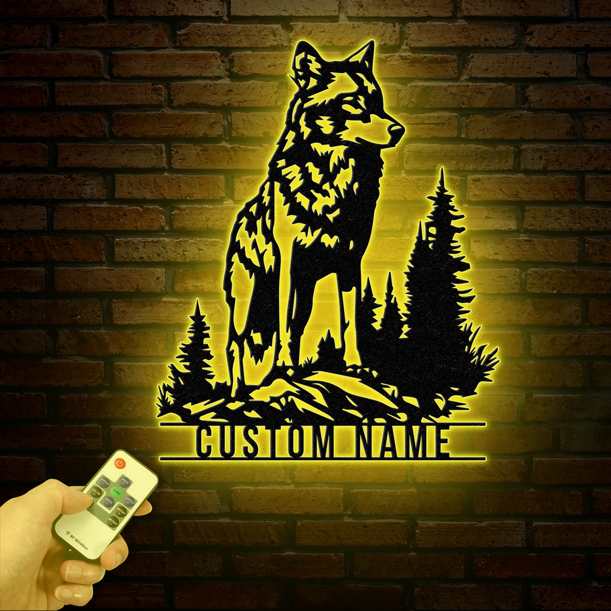 Custom Wolf Metal Sign, Personalized Wolf Metal Wall Art, Metal Wolf Decor, Custom Home Decor, Cabin Decor, Man Cace Sign, Gift for Dad