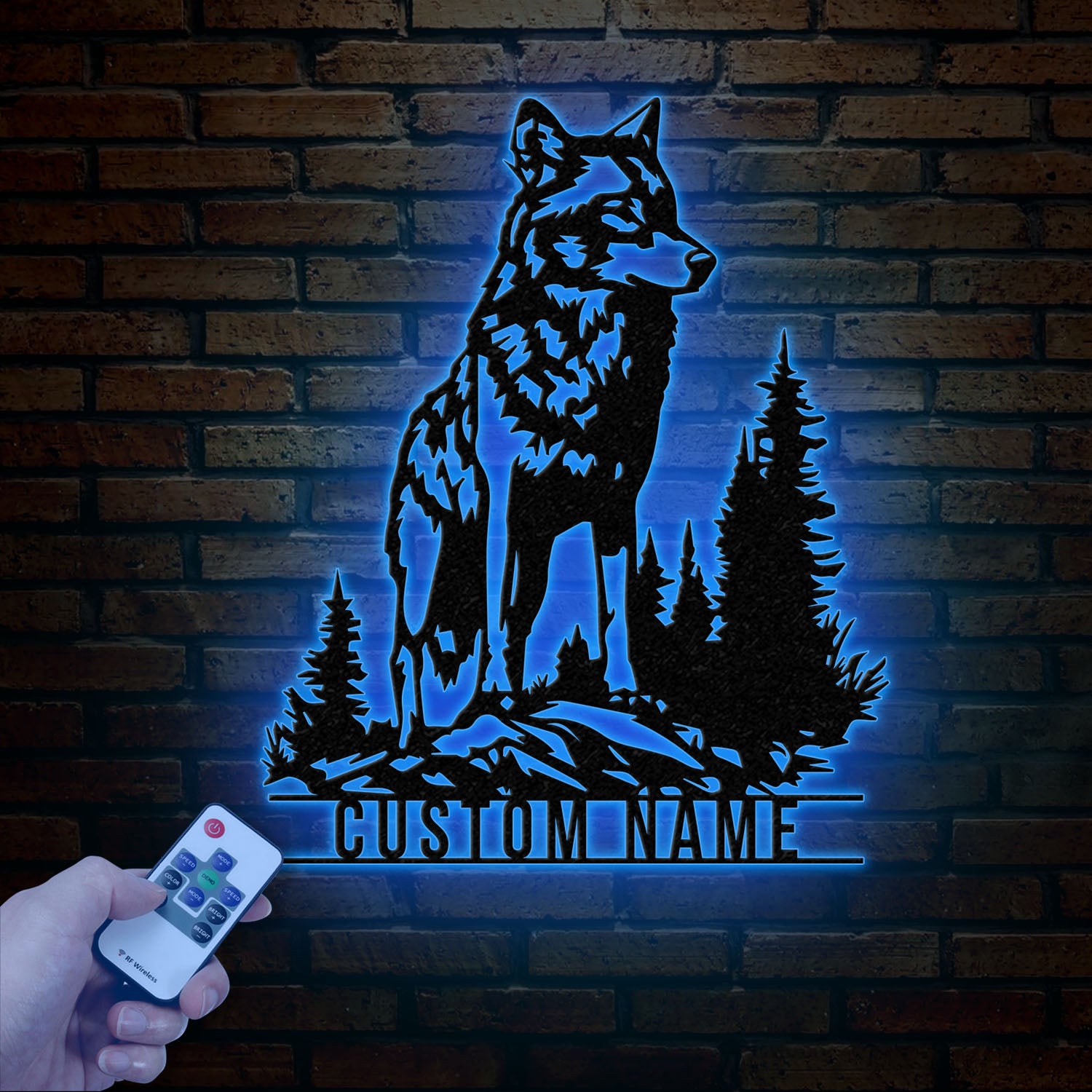 Custom Wolf Metal Sign, Personalized Wolf Metal Wall Art, Metal Wolf Decor, Custom Home Decor, Cabin Decor, Man Cace Sign, Gift for Dad
