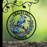 Custom Blue Jay Bird Garden Sign, Personalized Metal Garden Decor, Metal Bird Sign, Blue Jay Bird Wall Art, Gift For Gardener, Outdoor Decor