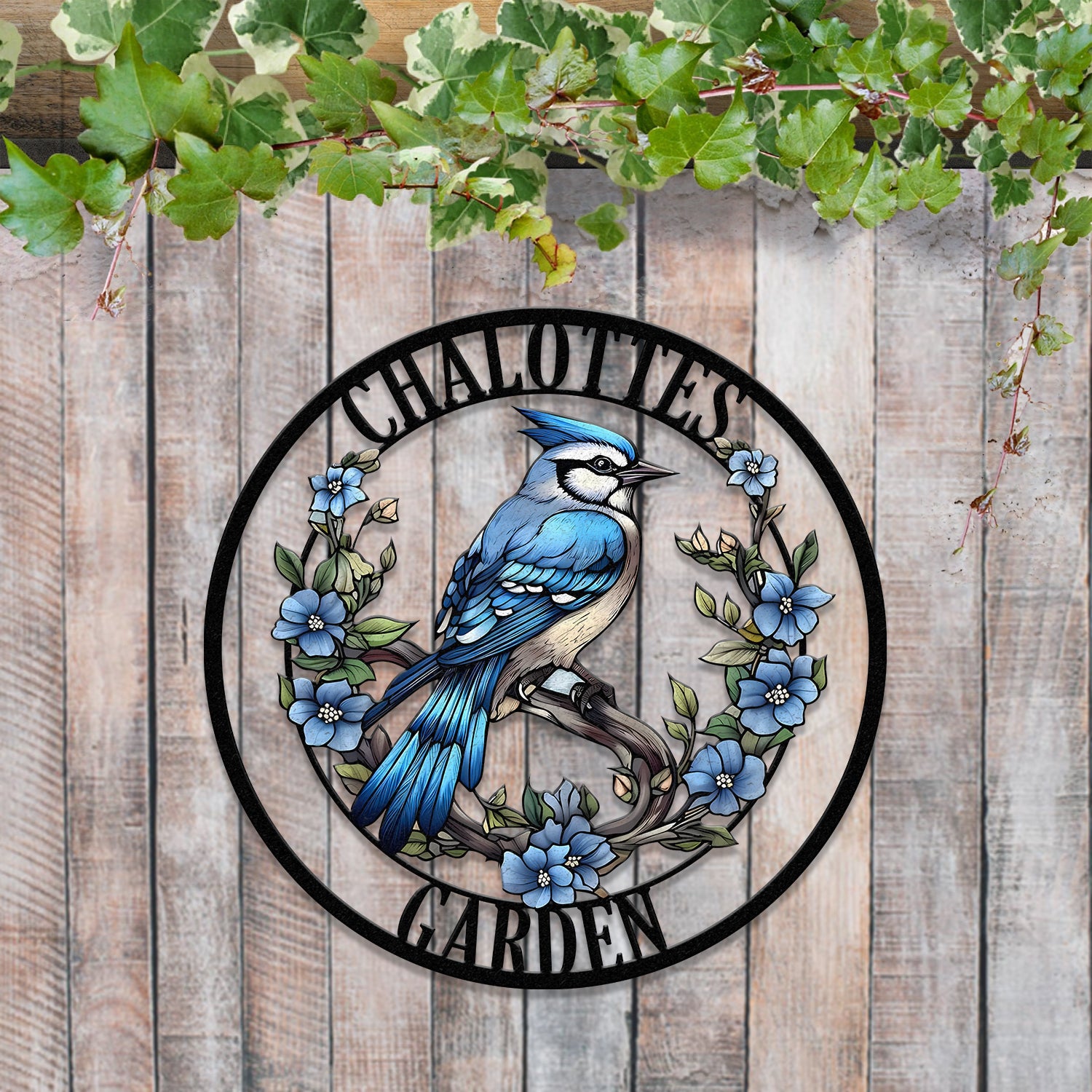 Custom Blue Jay Bird Garden Sign, Personalized Metal Garden Decor, Metal Bird Sign, Blue Jay Bird Wall Art, Gift For Gardener, Outdoor Decor