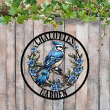 Custom Blue Jay Bird Garden Sign, Personalized Metal Garden Decor, Metal Bird Sign, Blue Jay Bird Wall Art, Gift For Gardener, Outdoor Decor