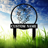 Custom Dragonfly Garden Sign – Personalized Metal Garden Stake for Flower Beds – Outdoor Yard Decor & Gardening Gift, Dragonfly Sign