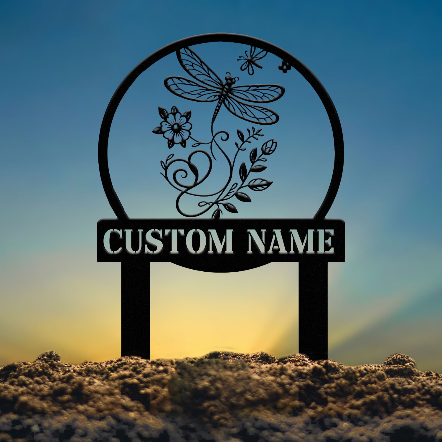 Custom Dragonfly Garden Sign – Personalized Metal Garden Stake for Flower Beds – Outdoor Yard Decor & Gardening Gift, Dragonfly Sign