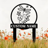 Custom Dragonfly Garden Sign – Personalized Metal Garden Stake for Flower Beds – Outdoor Yard Decor & Gardening Gift, Dragonfly Sign