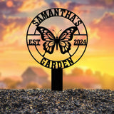 Custom Butterfly Garden Sign, Personalized Butterfly Garden Stake, Metal Garden Sign, Gardener Name Sign, Gardener Gift, Yard Decor,