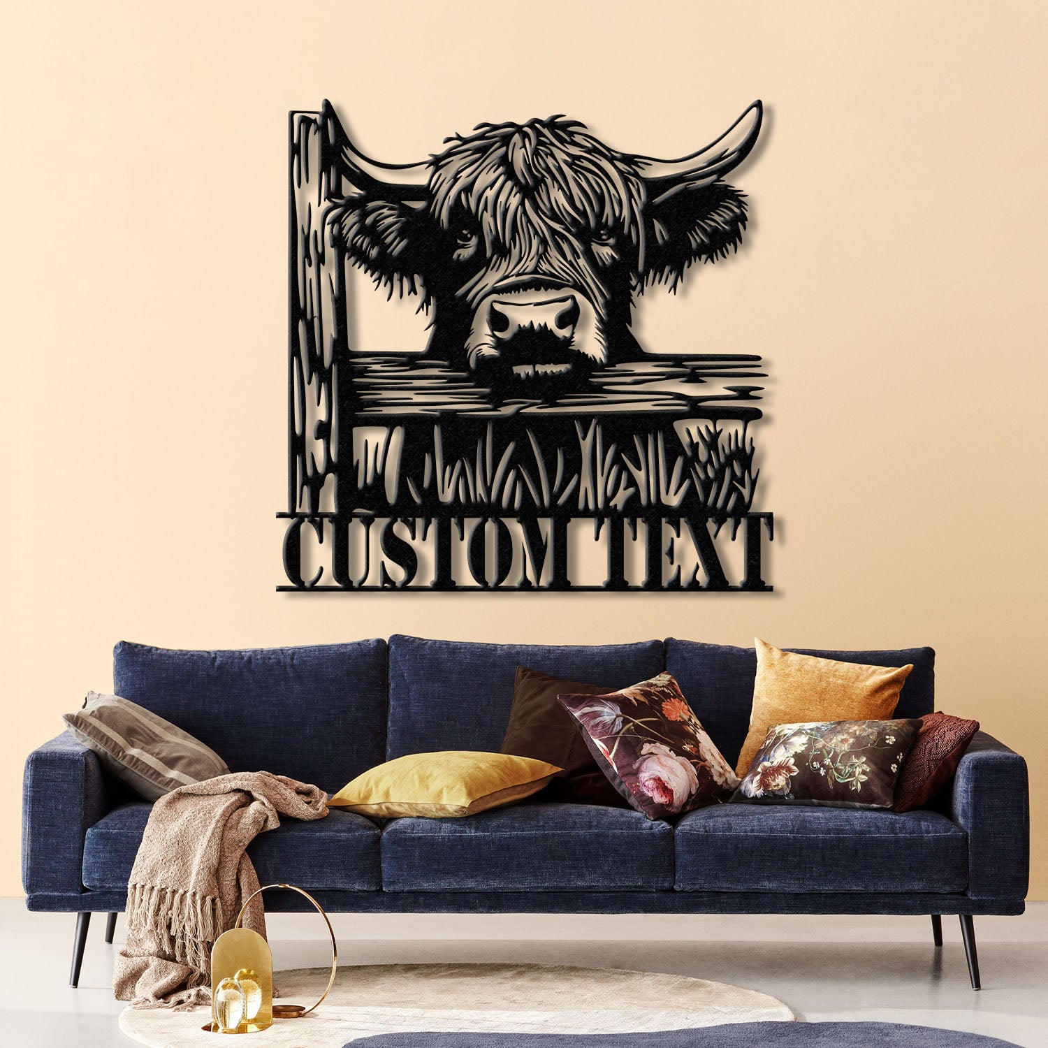 Custom Peeking Highland Cow Metal Sign with Led Light, Highland Cow Metal Wall Art, Personalized Peeking Highland Cow Farm, Farmhouse Decor
