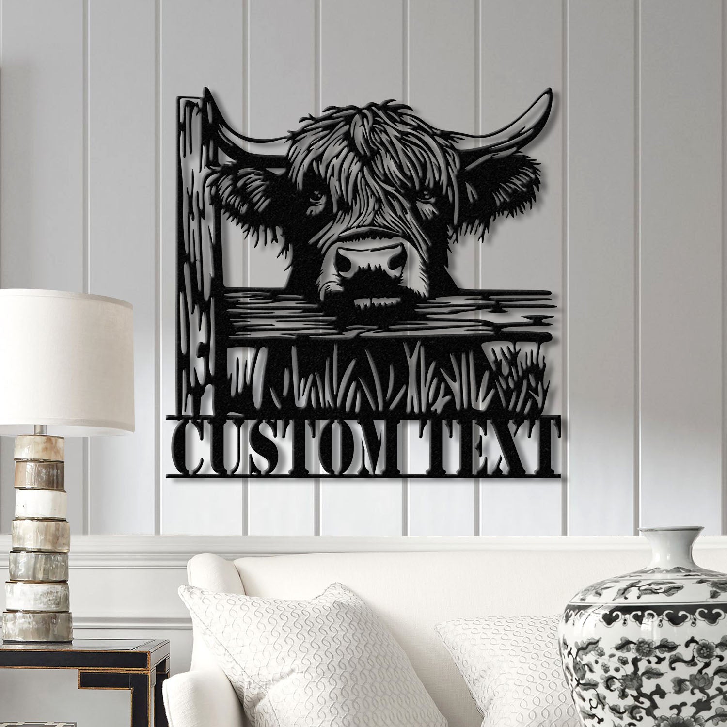Custom Peeking Highland Cow Metal Sign with Led Light, Highland Cow Metal Wall Art, Personalized Peeking Highland Cow Farm, Farmhouse Decor