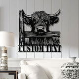 Custom Peeking Highland Cow Metal Sign with Led Light, Highland Cow Metal Wall Art, Personalized Peeking Highland Cow Farm, Farmhouse Decor