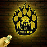 Custom Bear Hand Cabin Sign, Mountain Decor Personalized Metal Bear Sign, Cabin Decor, Outdoor Bear Decor, Rustic Cabin Bear Sign