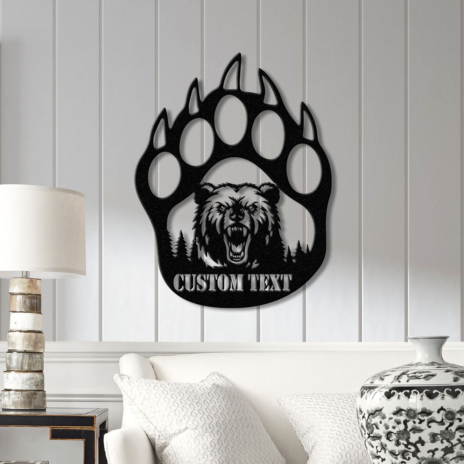 Custom Bear Hand Cabin Sign, Mountain Decor Personalized Metal Bear Sign, Cabin Decor, Outdoor Bear Decor, Rustic Cabin Bear Sign