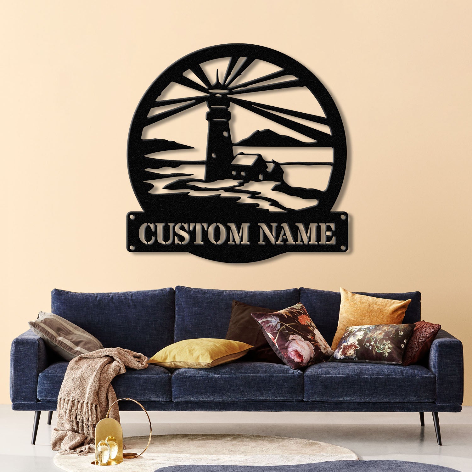 Custom Lighthouse Metal Sign with LED Light, Personalized Light House Name Sign, Nautical Beach House Decoration, Xmas Gifts