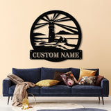 Custom Lighthouse Metal Sign with LED Light, Personalized Light House Name Sign, Nautical Beach House Decoration, Xmas Gifts