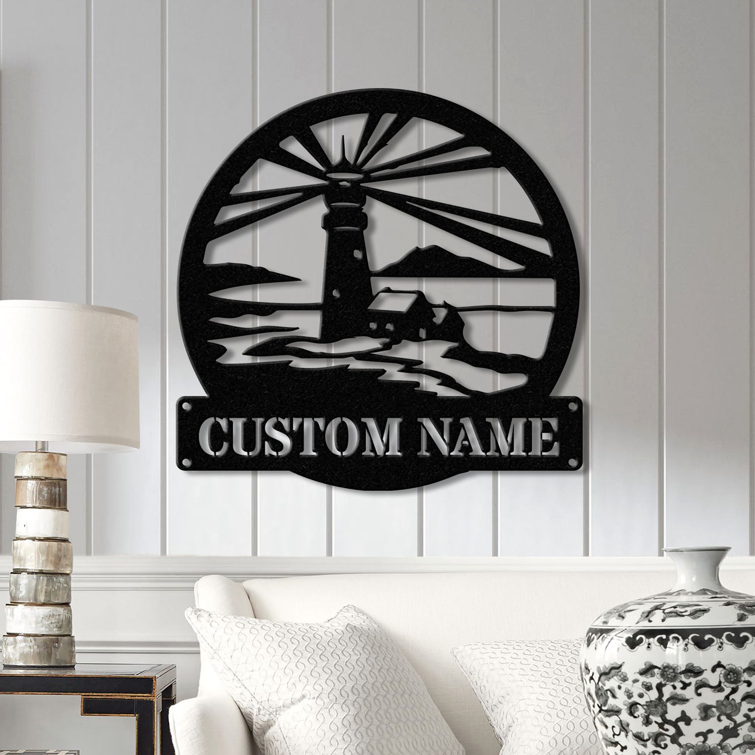 Custom Lighthouse Metal Sign with LED Light, Personalized Light House Name Sign, Nautical Beach House Decoration, Xmas Gifts
