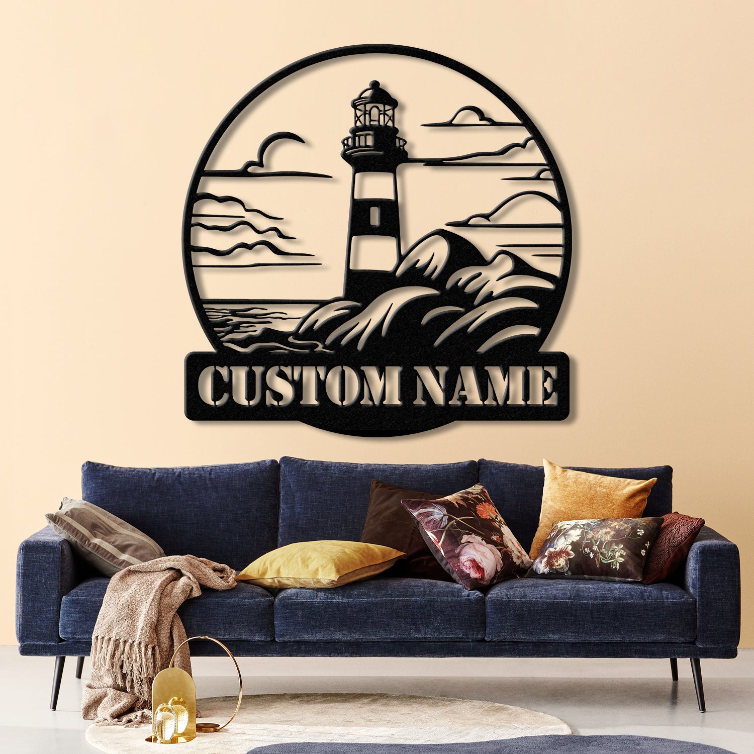 Personalized Lighthouse Metal Sign, Custom Lighthouse Name Sign, Beach House Decor, Harbor Sign, Lighthouse Metal Wall Art, Coastal Decor