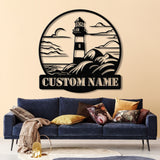 Personalized Lighthouse Metal Sign, Custom Lighthouse Name Sign, Beach House Decor, Harbor Sign, Lighthouse Metal Wall Art, Coastal Decor