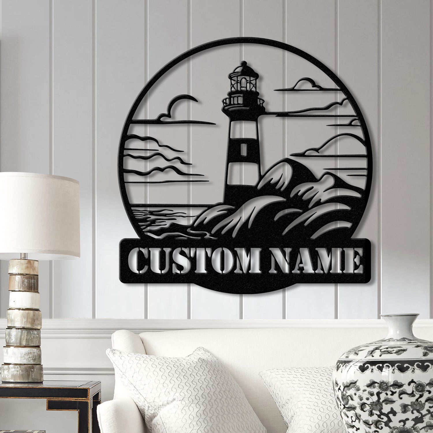 Personalized Lighthouse Metal Sign, Custom Lighthouse Name Sign, Beach House Decor, Harbor Sign, Lighthouse Metal Wall Art, Coastal Decor