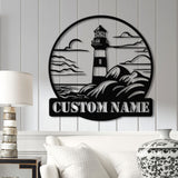 Personalized Lighthouse Metal Sign, Custom Lighthouse Name Sign, Beach House Decor, Harbor Sign, Lighthouse Metal Wall Art, Coastal Decor