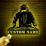 Custom DJ Metal Sign with LED Light, Personalized Disc Jockey Wall Art, Music Lover Gift, DJ Player Sign, Unique DJ Gift for Men