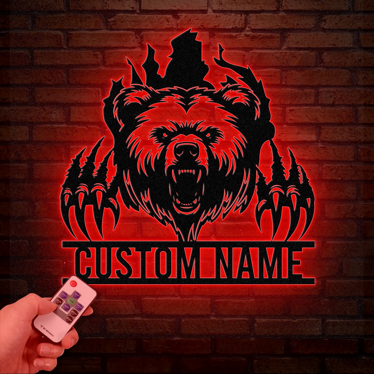 Custom Bear Claw Metal Sign with LED Light, Personalized Angry Bear Name Sign, Bear Roar Wild Animal, Bedroom Decoration, Christmas Gift