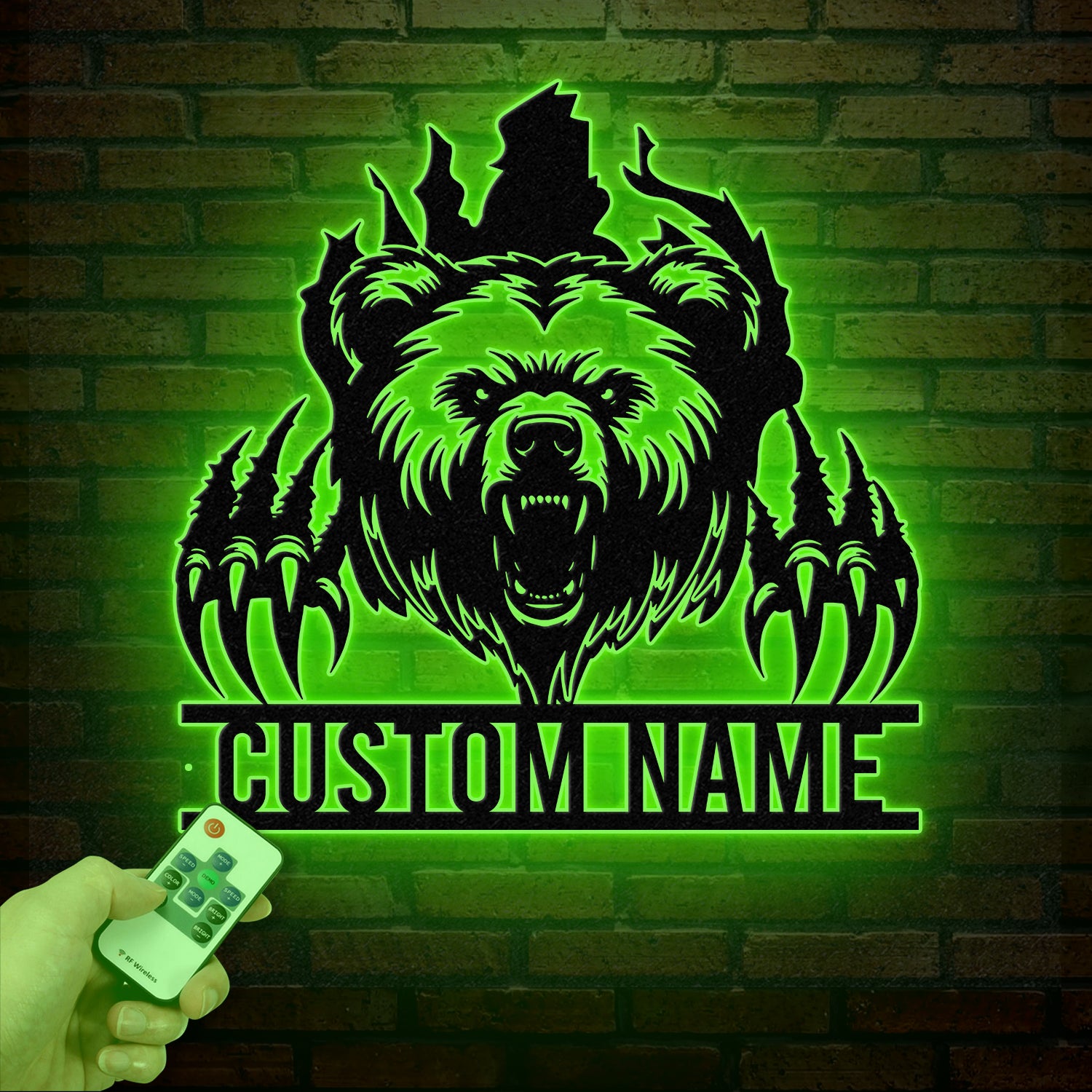 Custom Bear Claw Metal Sign with LED Light, Personalized Angry Bear Name Sign, Bear Roar Wild Animal, Bedroom Decoration, Christmas Gift