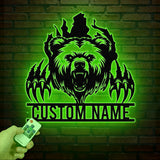Custom Bear Claw Metal Sign with LED Light, Personalized Angry Bear Name Sign, Bear Roar Wild Animal, Bedroom Decoration, Christmas Gift