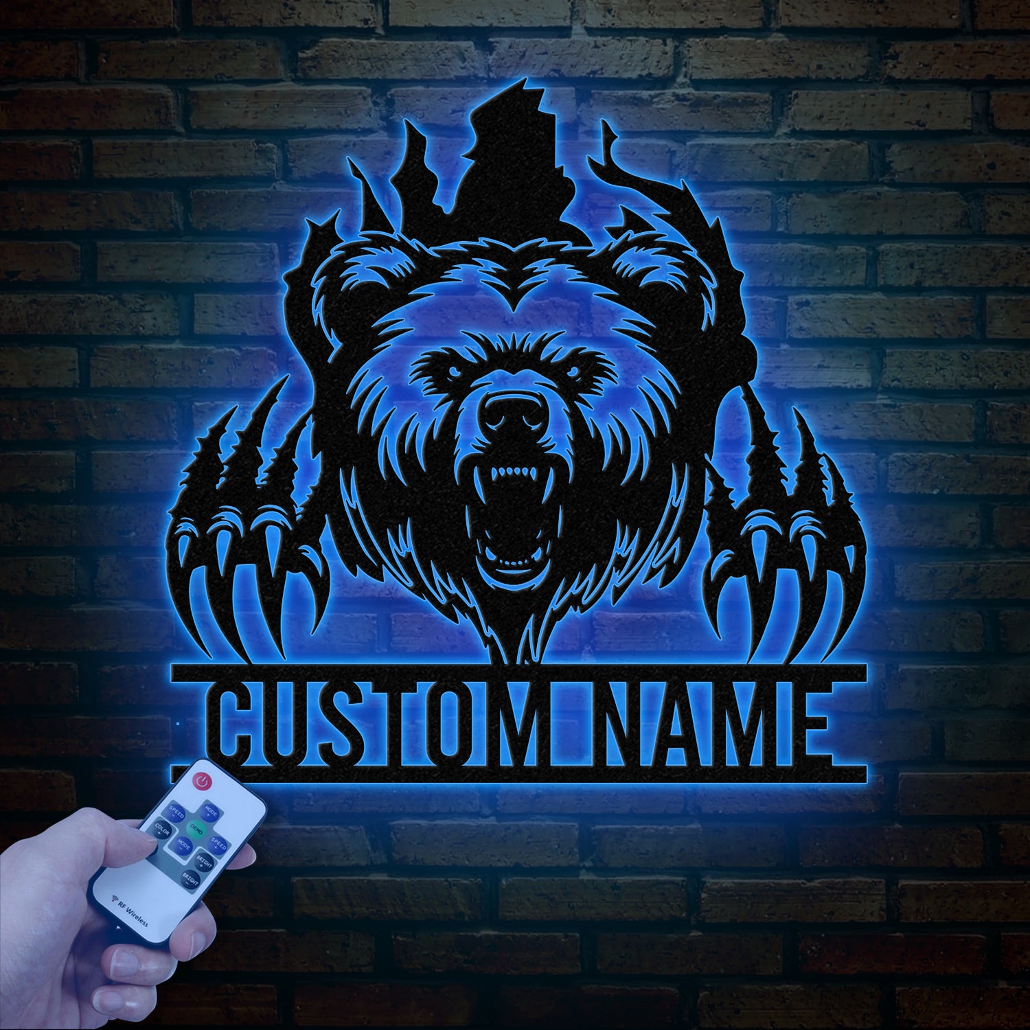 Custom Bear Claw Metal Sign with LED Light, Personalized Angry Bear Name Sign, Bear Roar Wild Animal, Bedroom Decoration, Christmas Gift