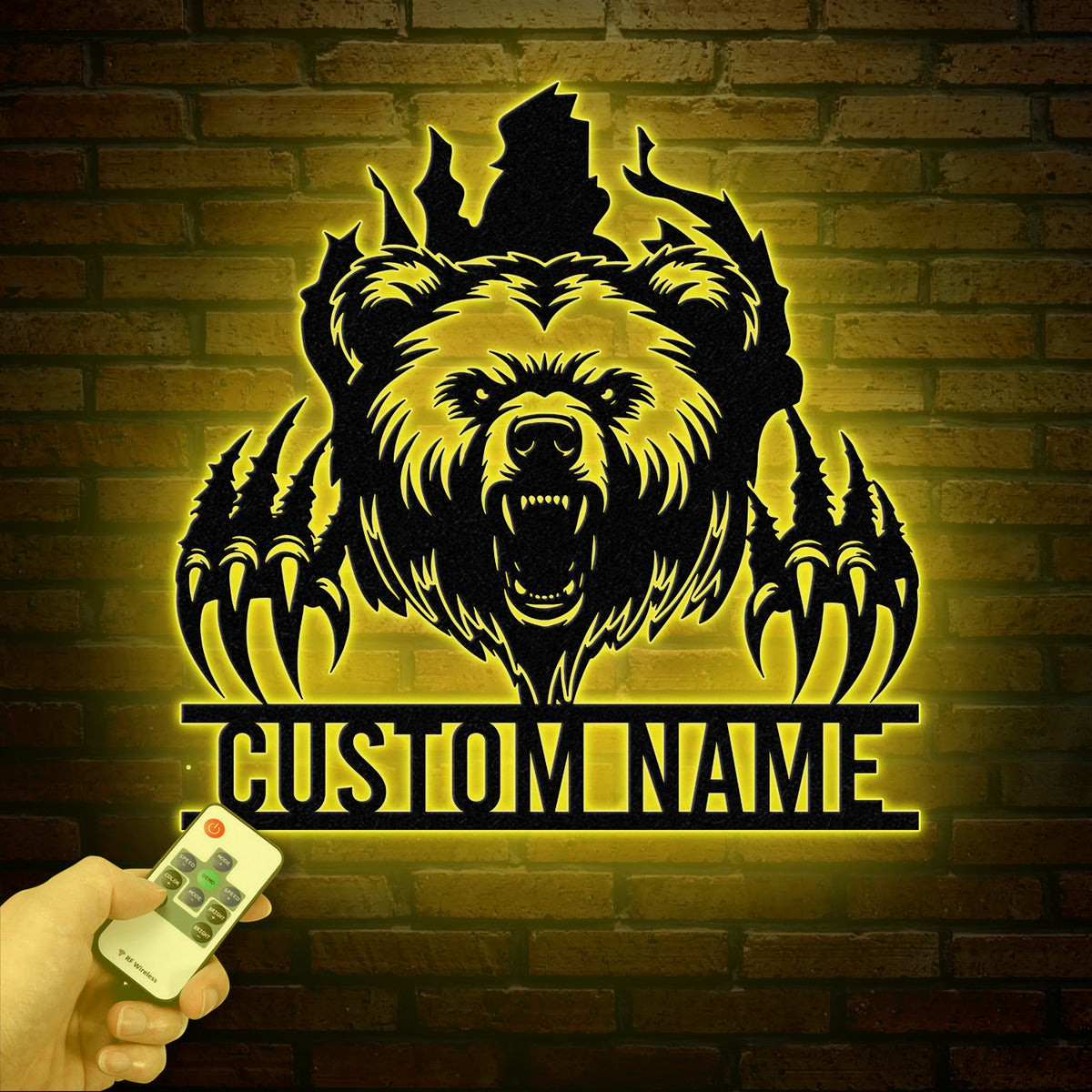 Custom Bear Claw Metal Sign with LED Light, Personalized Angry Bear Name Sign, Bear Roar Wild Animal, Bedroom Decoration, Christmas Gift