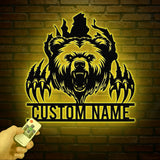 Custom Bear Claw Metal Sign with LED Light, Personalized Angry Bear Name Sign, Bear Roar Wild Animal, Bedroom Decoration, Christmas Gift