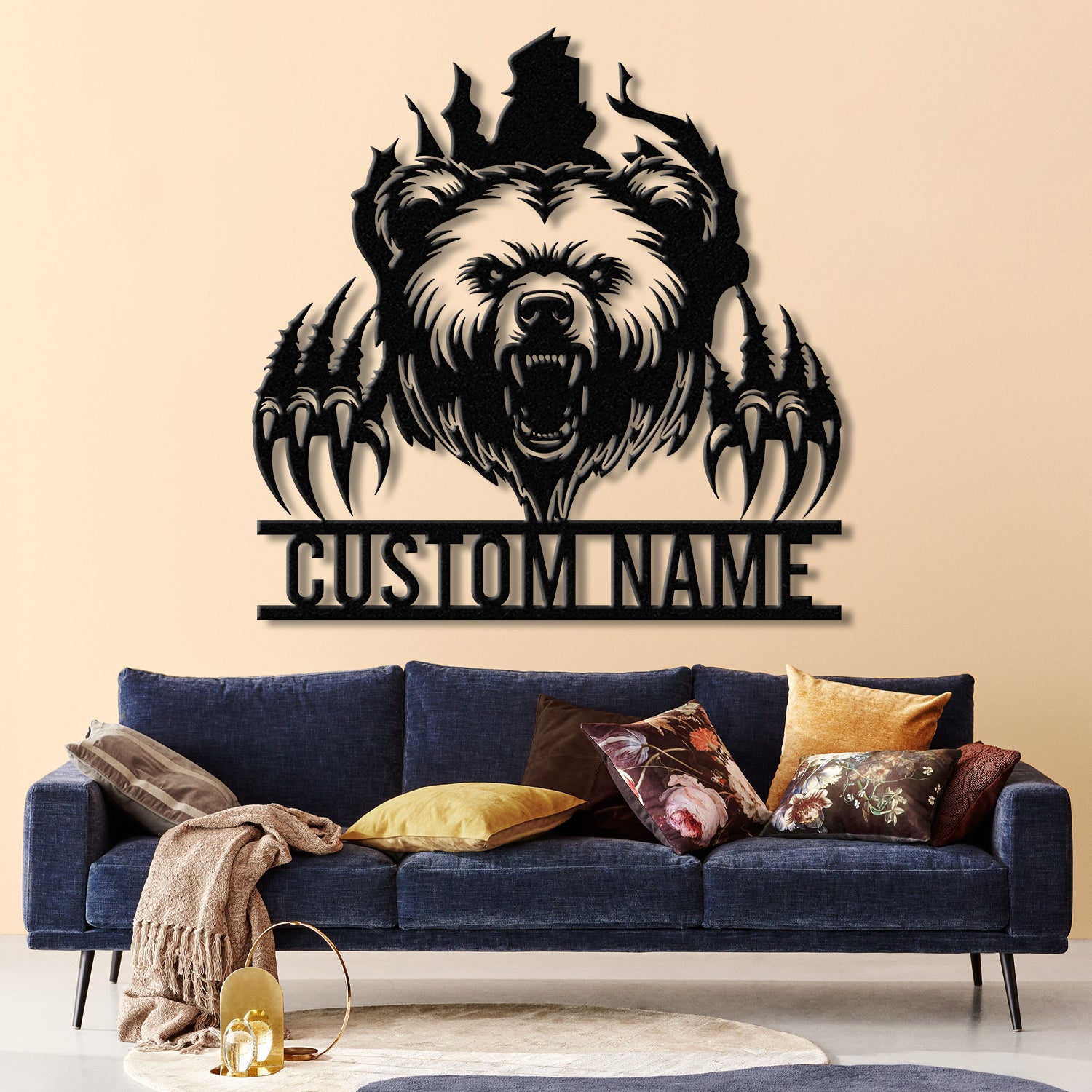 Custom Bear Claw Metal Sign with LED Light, Personalized Angry Bear Name Sign, Bear Roar Wild Animal, Bedroom Decoration, Christmas Gift