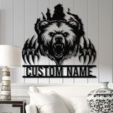 Custom Bear Claw Metal Sign with LED Light, Personalized Angry Bear Name Sign, Bear Roar Wild Animal, Bedroom Decoration, Christmas Gift