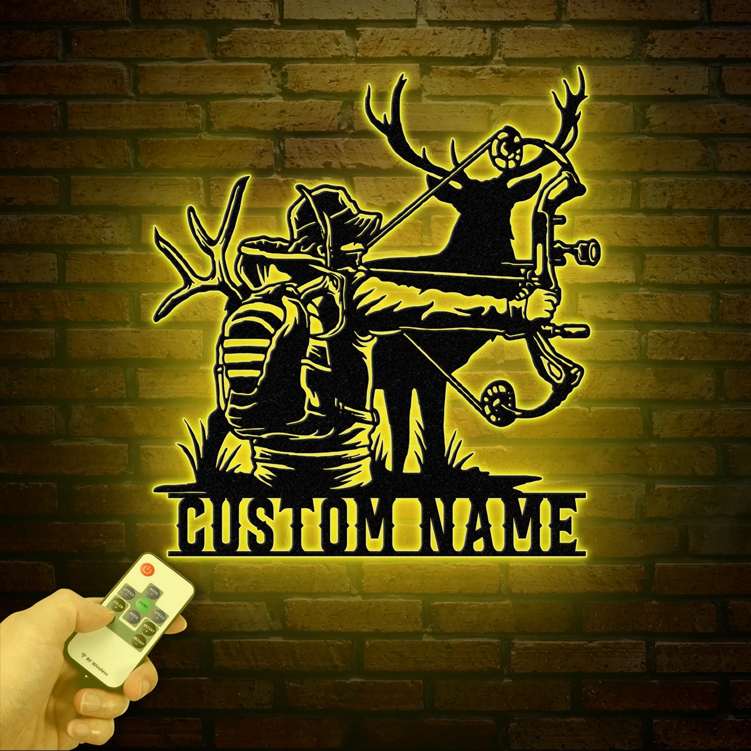 Personalized Deer Bow Hunting Name Metal Sign with Led Light, Deer Hunter Gift, Custom Last Name Sign, Man Cave Decor, Cabin Decor