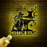 Personalized Deer Bow Hunting Name Metal Sign with Led Light, Deer Hunter Gift, Custom Last Name Sign, Man Cave Decor, Cabin Decor