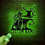 Personalized Deer Bow Hunting Name Metal Sign with Led Light, Deer Hunter Gift, Custom Last Name Sign, Man Cave Decor, Cabin Decor