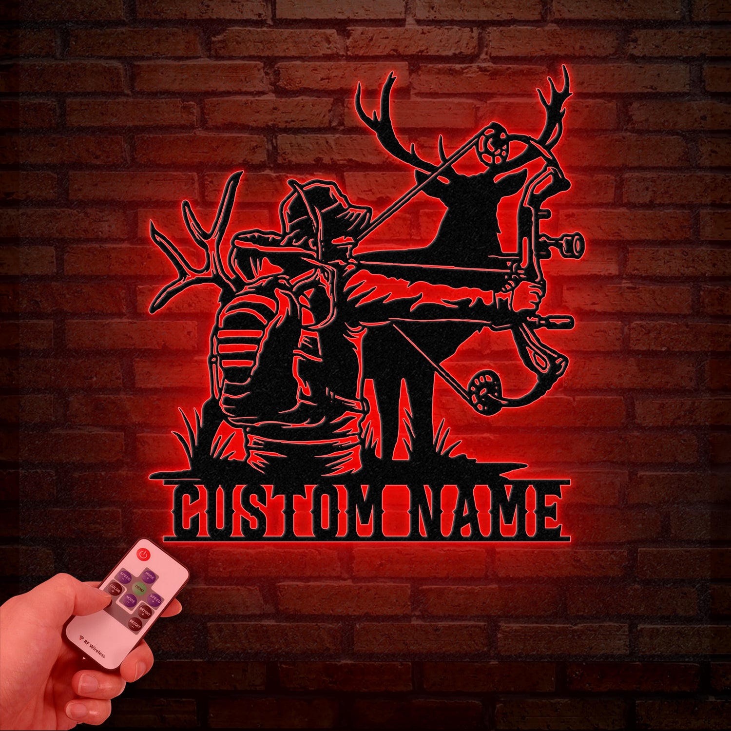 Personalized Deer Bow Hunting Name Metal Sign with Led Light, Deer Hunter Gift, Custom Last Name Sign, Man Cave Decor, Cabin Decor