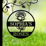Custom Rose Garden Metal Wall Sign, Personalized Outdoor Garden Sign, Mom Roses Sign, Garden Hanging, Flower Bouquet Art, Gift for Her