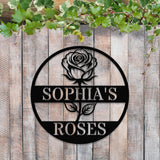 Custom Rose Garden Metal Wall Sign, Personalized Outdoor Garden Sign, Mom Roses Sign, Garden Hanging, Flower Bouquet Art, Gift for Her