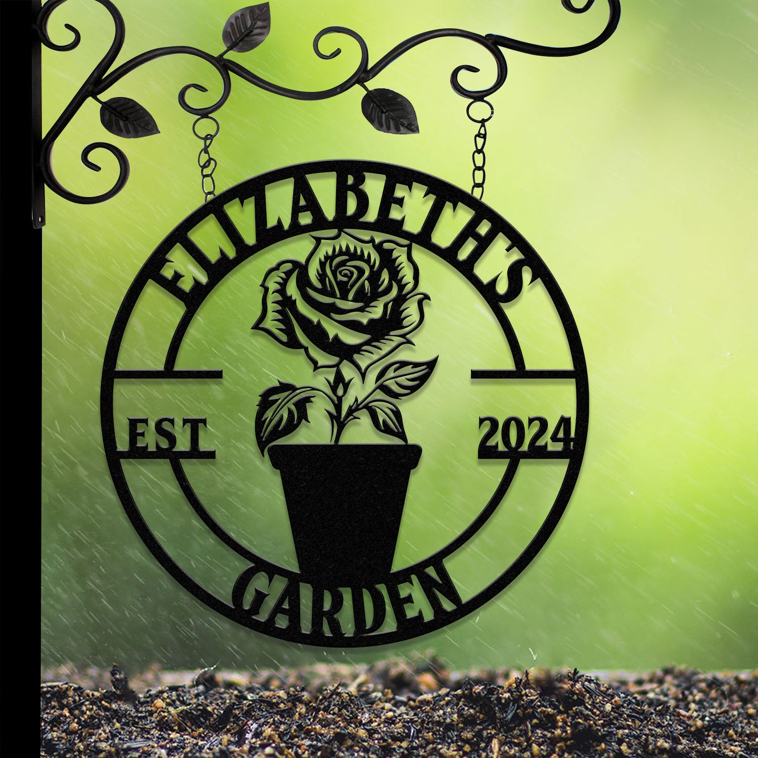 Custom Rose Garden Metal Wall Sign, Personalized Outdoor Garden Sign, Mom Roses Sign, Garden Hanging, Flower Bouquet Art, Gift for Her
