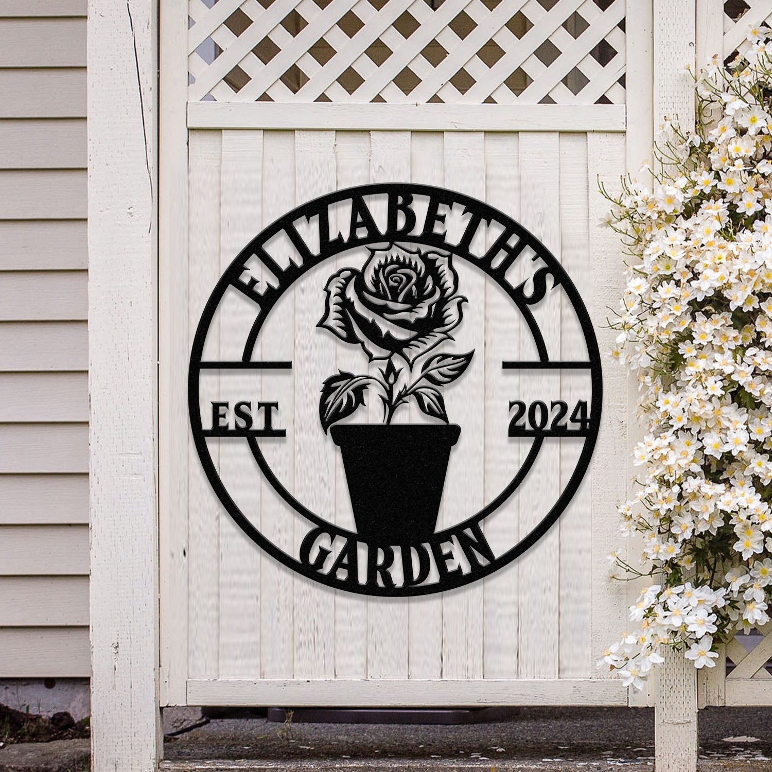 Custom Rose Garden Metal Wall Sign, Personalized Outdoor Garden Sign, Mom Roses Sign, Garden Hanging, Flower Bouquet Art, Gift for Her